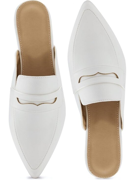 Shoes - Women's Mules White Slingback Flats Pointed Toe Backless Casual Loafers Shoes